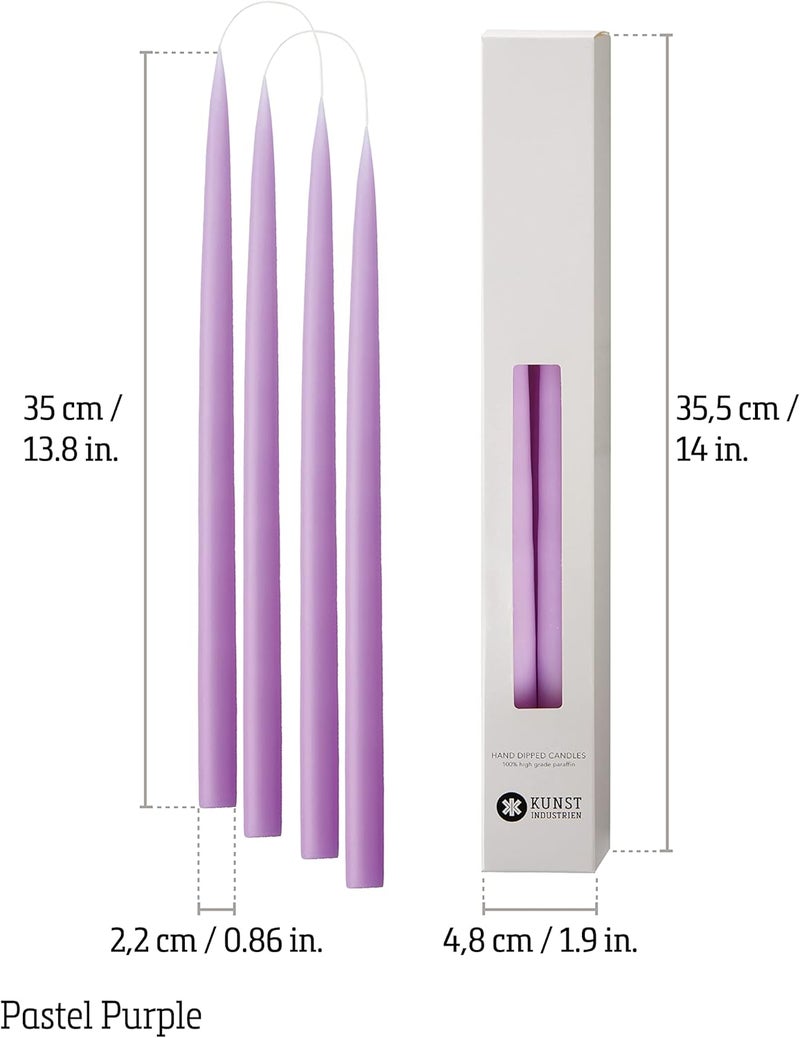Kunstindustrien ® Taper Candles – Set of 4, 13.8" – Made in Denmark, Long Burning Candles 15h, Unscented & Smokeless Candlesticks, Elegant Tall Candles for Weddings Dinners & Home Decor (Pastel Purple) - Image 2